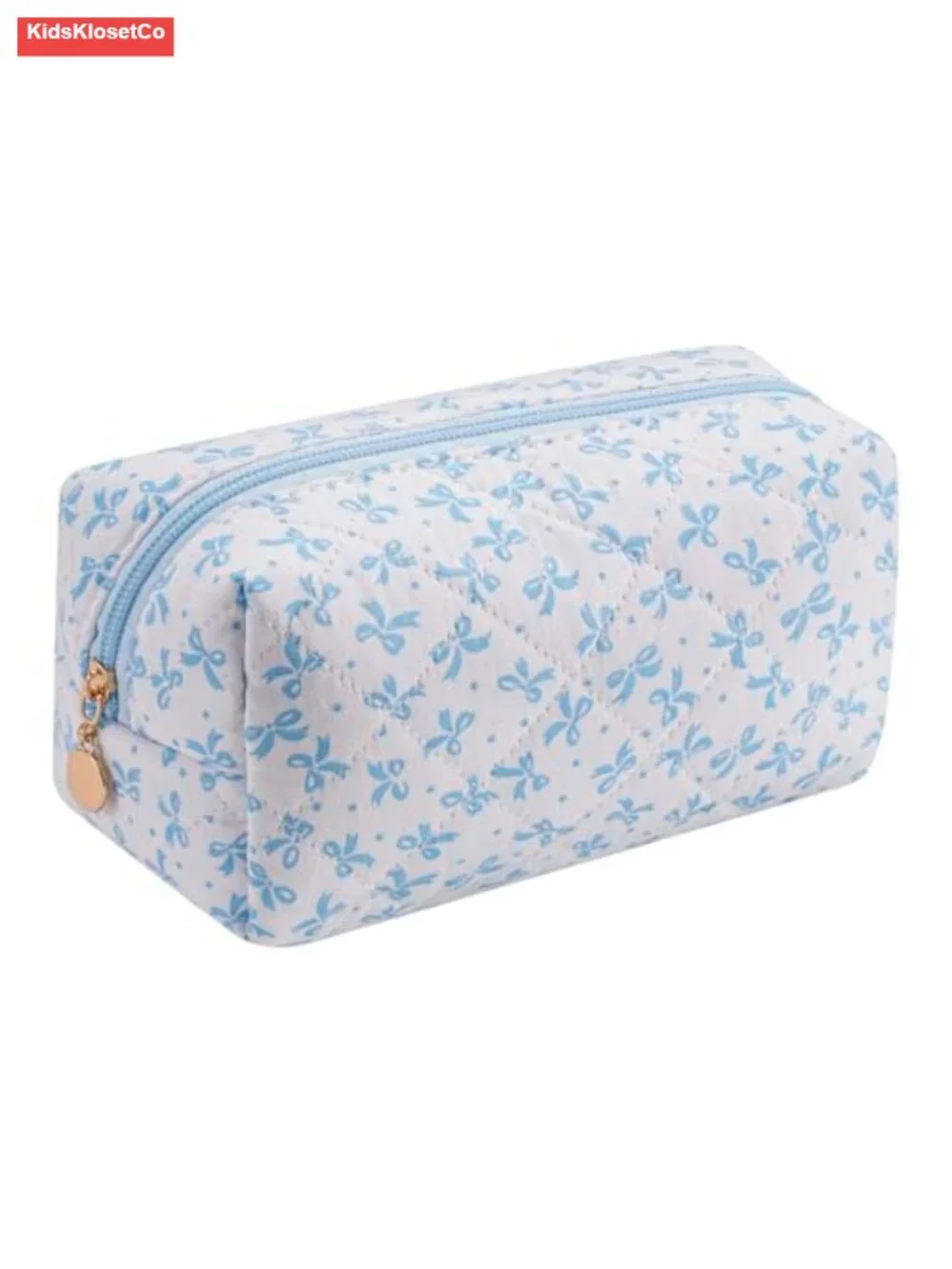 Quilted Cotton Makeup Bag - Large Capacity Travel Cosmetic Pouch with Metal